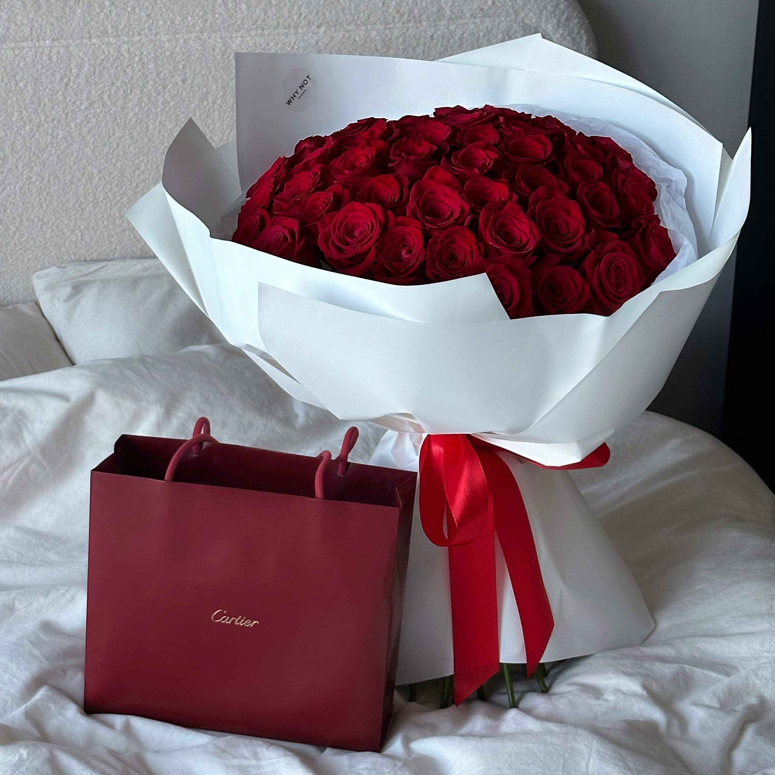50 Red Roses in White Wrap