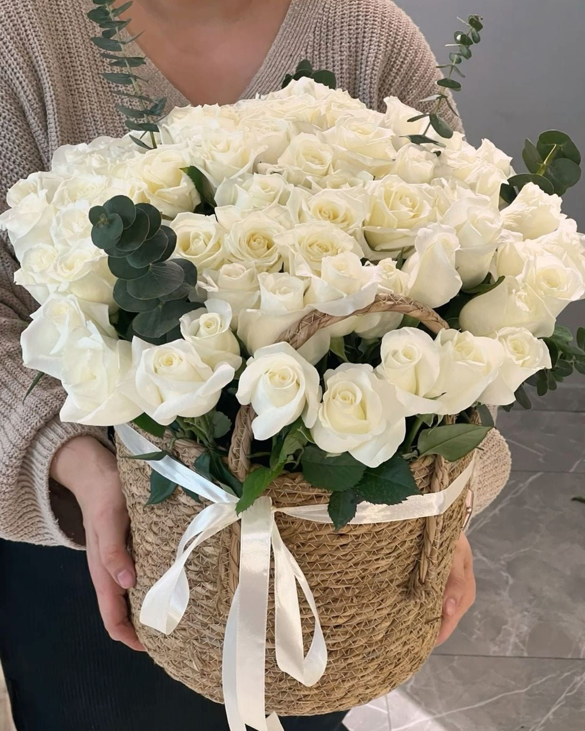 White Roses in a Basket