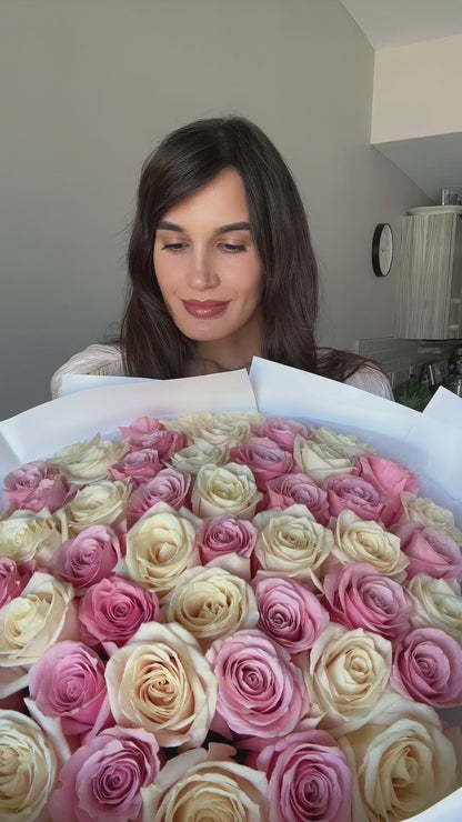 50 Ivory Pink Roses